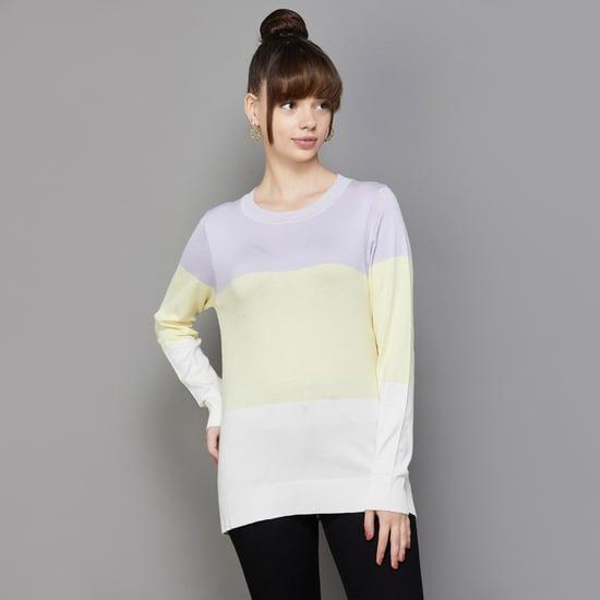 and women colourblocked knitted top