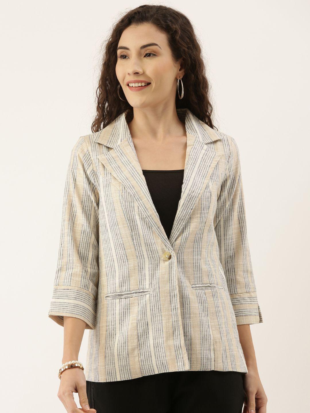 and women cream-coloured striped tailored jacket