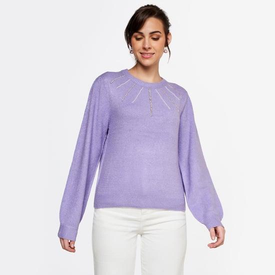 and women embellished crew neck sweater