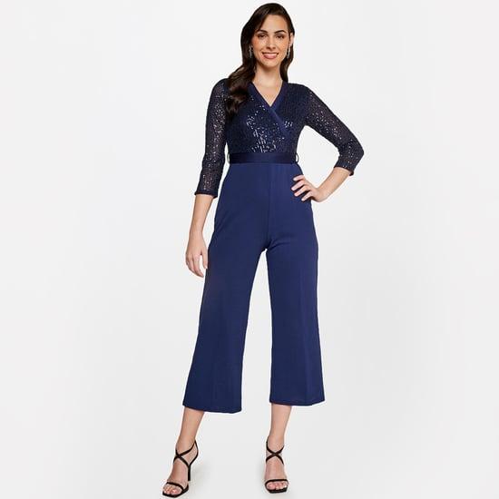 and women embroidered belt detailed jumpsuit