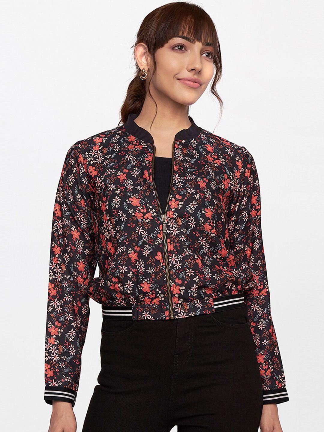 and women floral crop bomber jacket