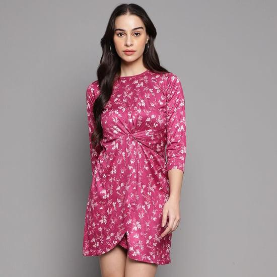 and women floral print twisted mini dress