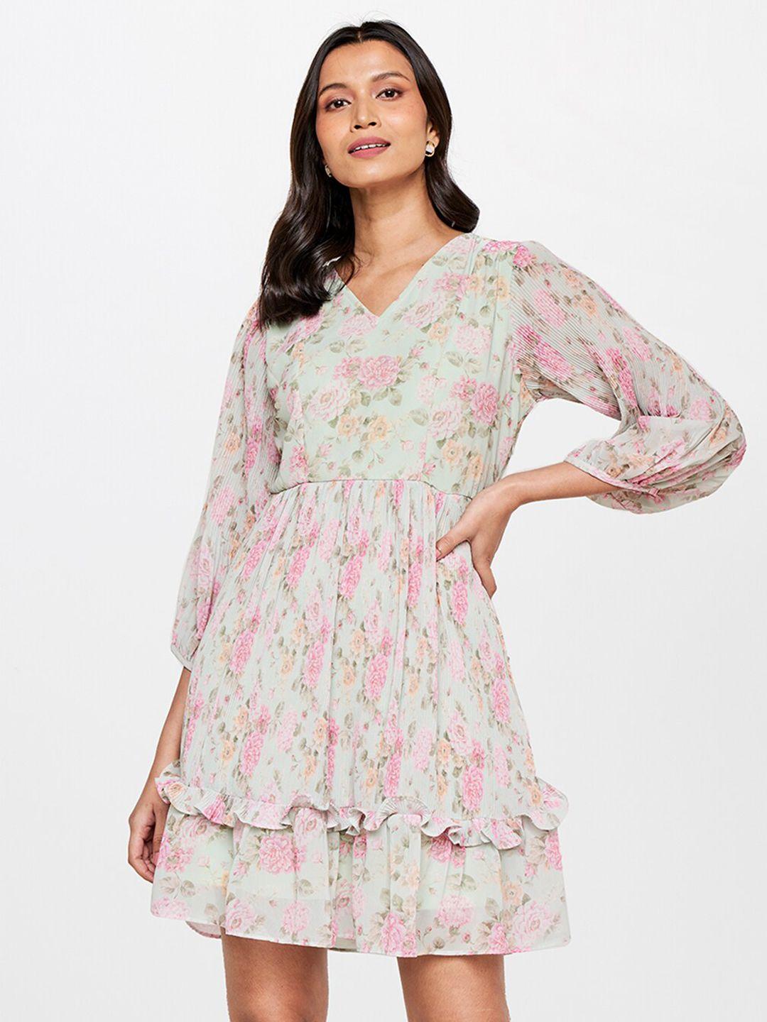 and women green & pink floral printed dress