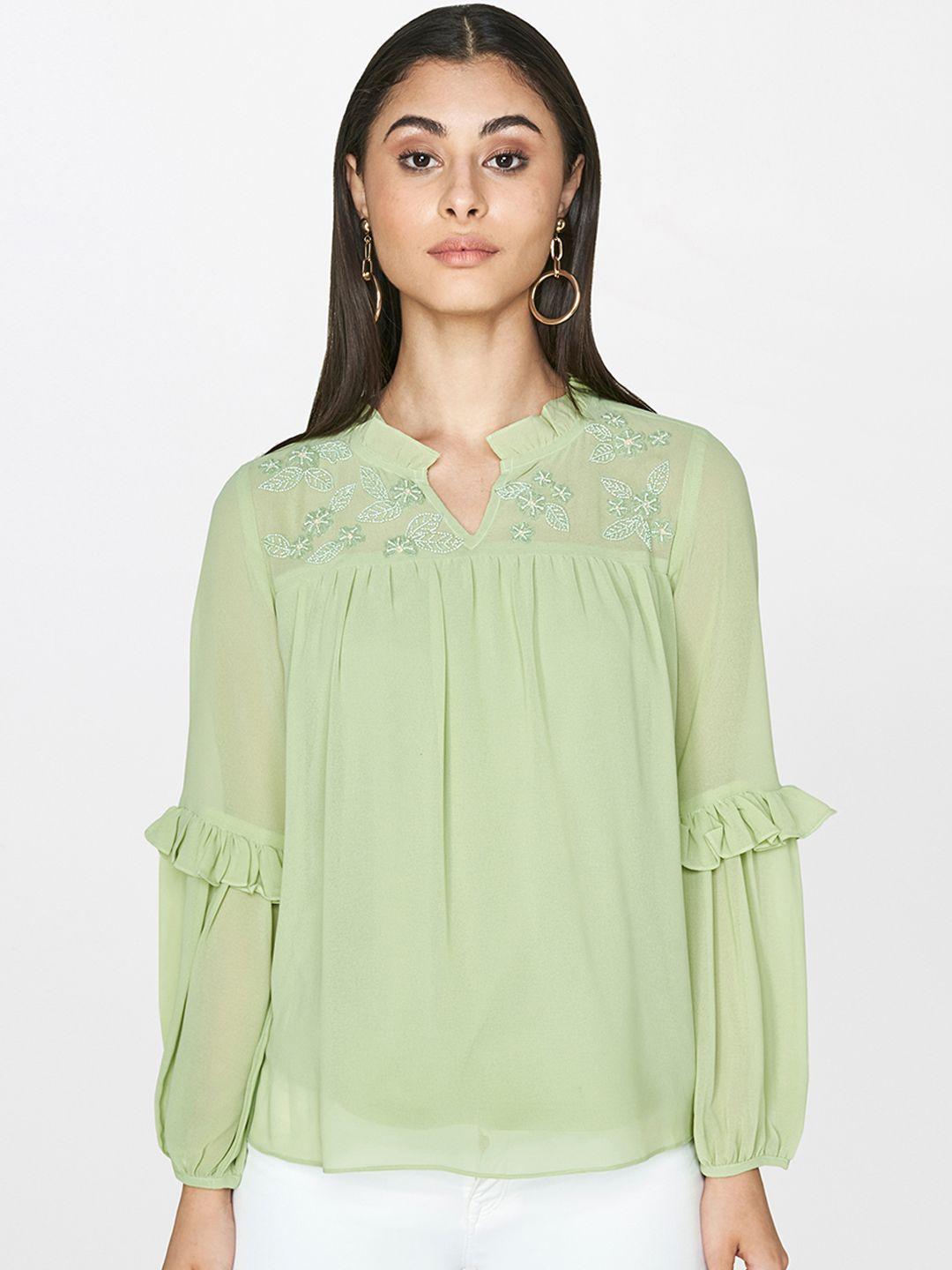 and women green printed a-line top