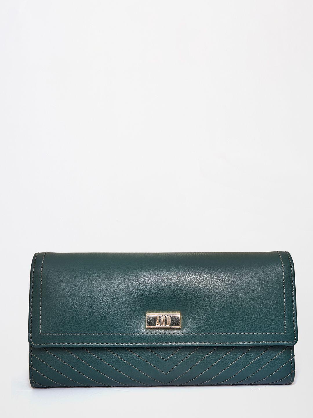 and women green textured pu three fold wallet