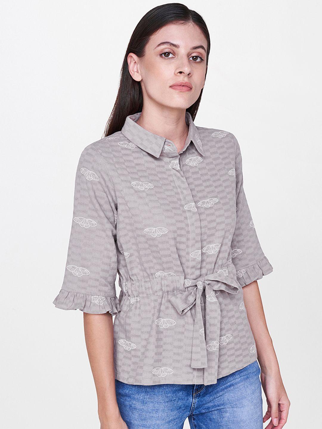 and women grey regular fit self design casual shirt