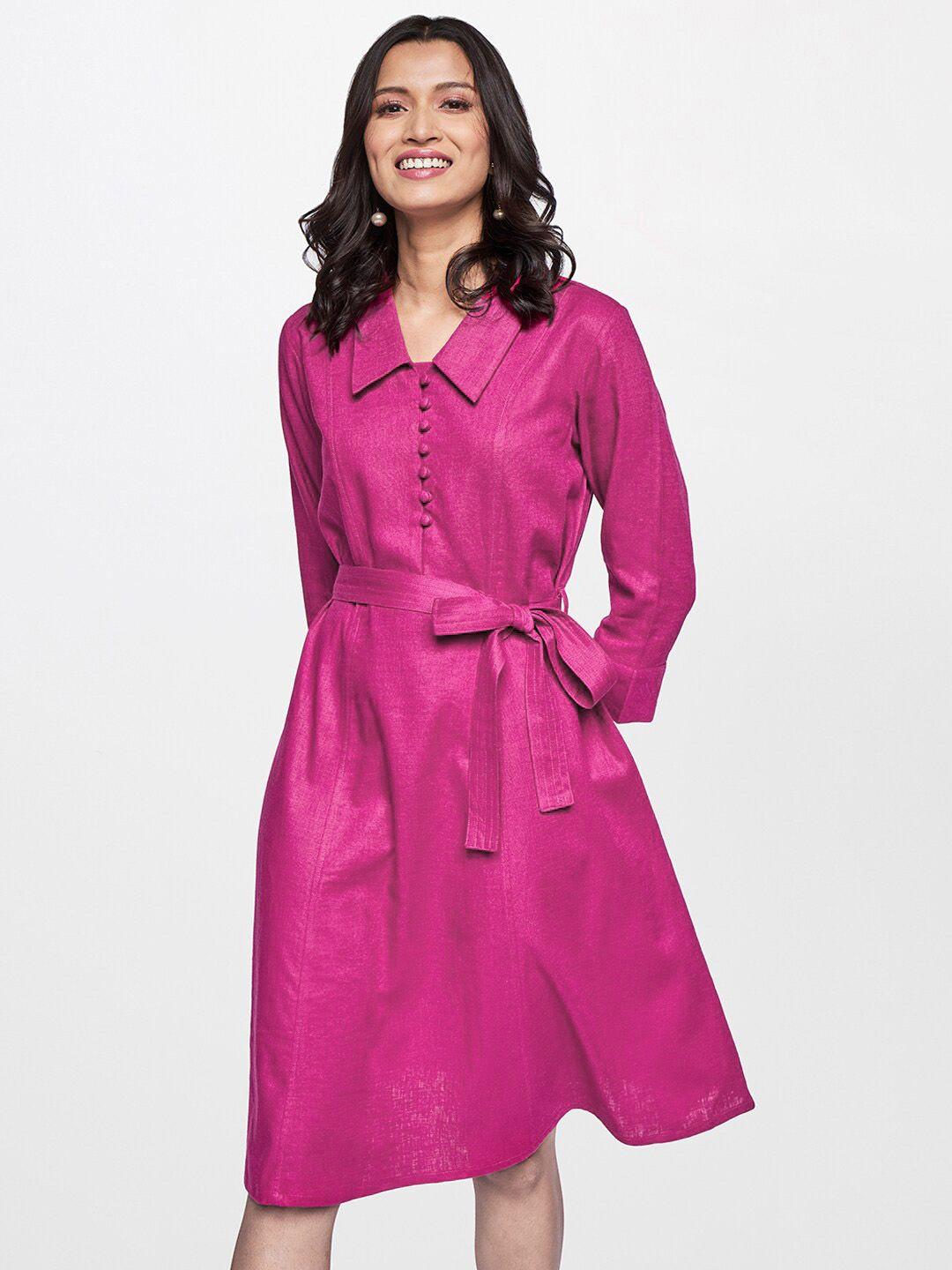 and women magenta linen dress