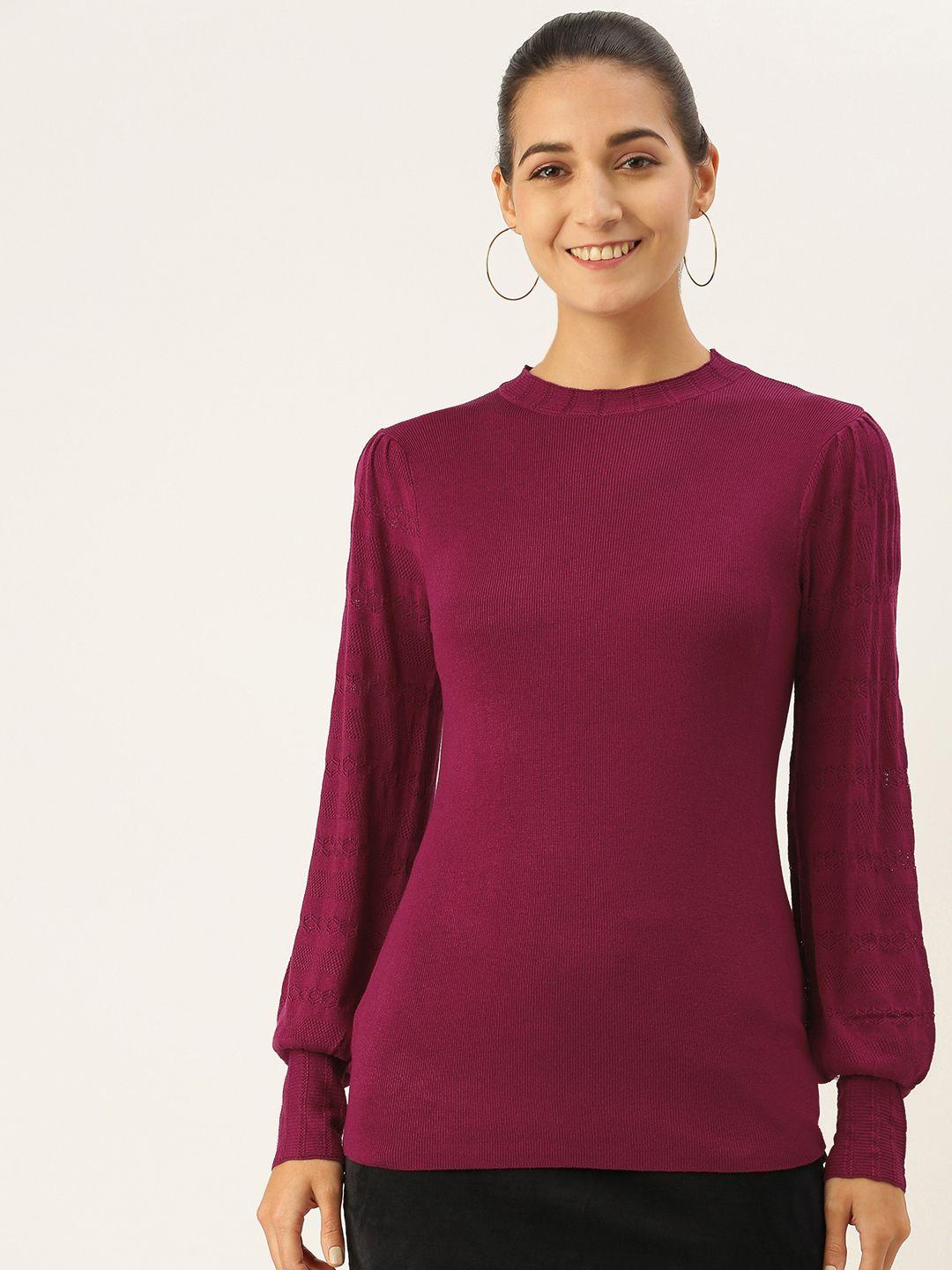 and women magenta self design regular top