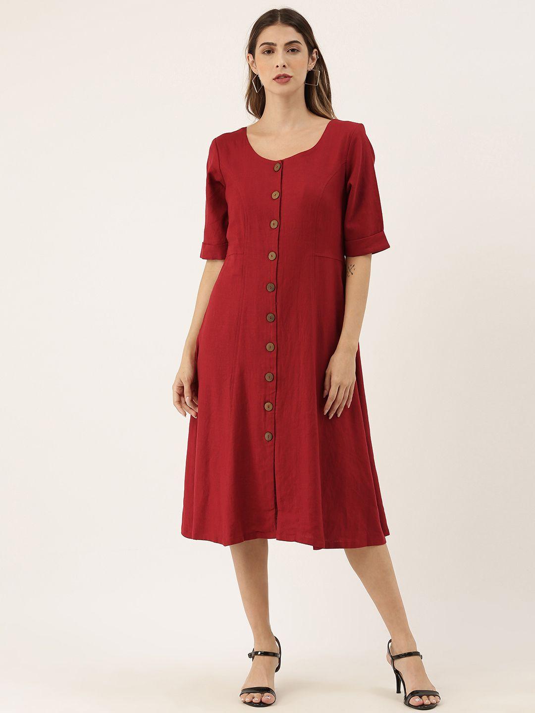 and women maroon solid a-line dress