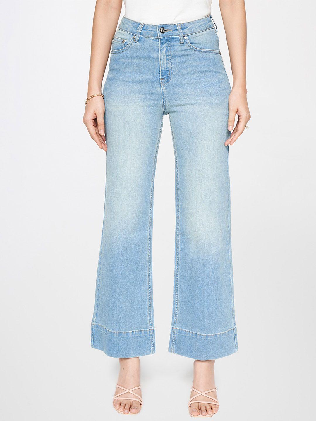 and women mid-rise wide leg cotton jeans