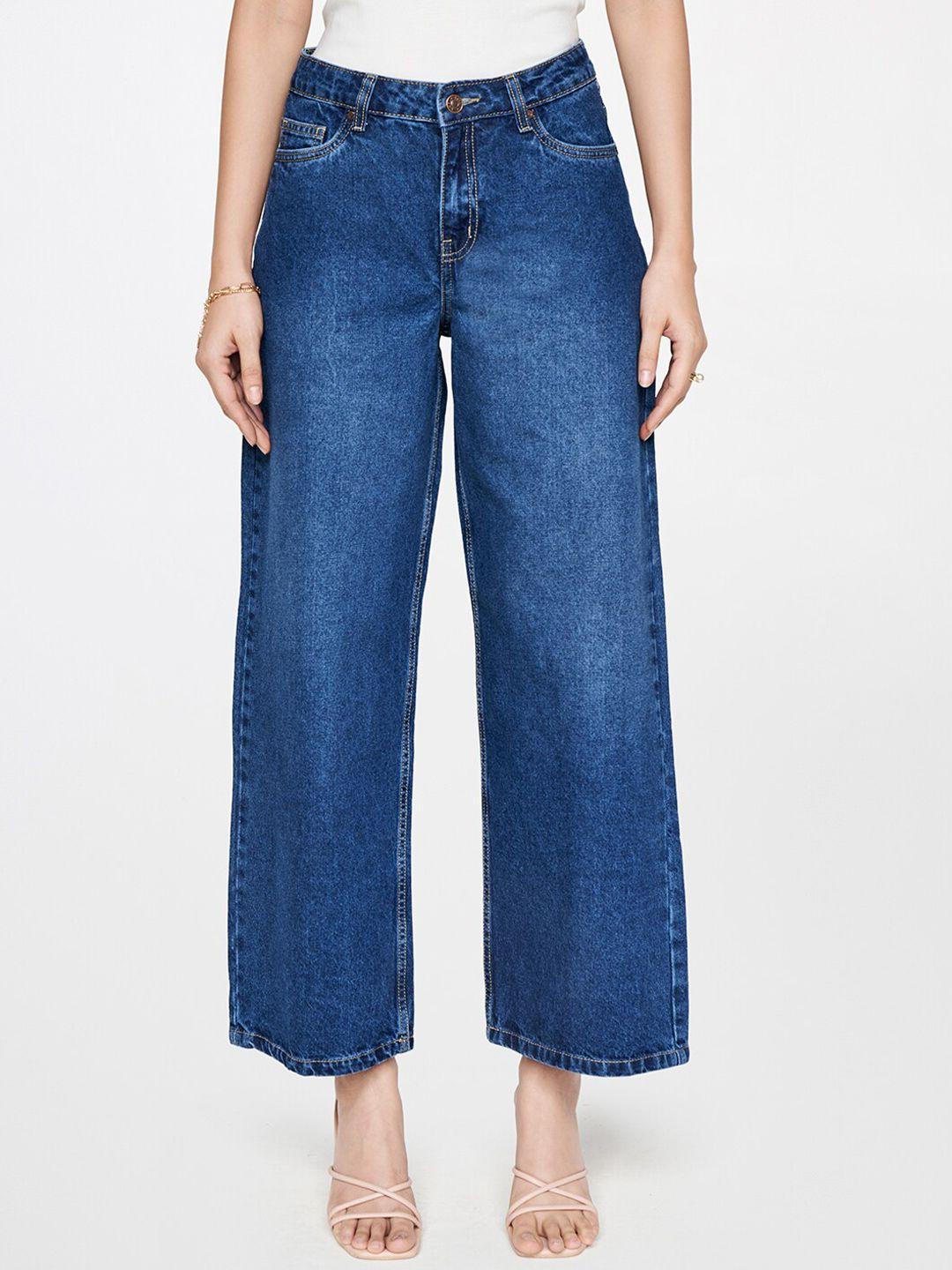 and women mid-rise wide leg cotton jeans