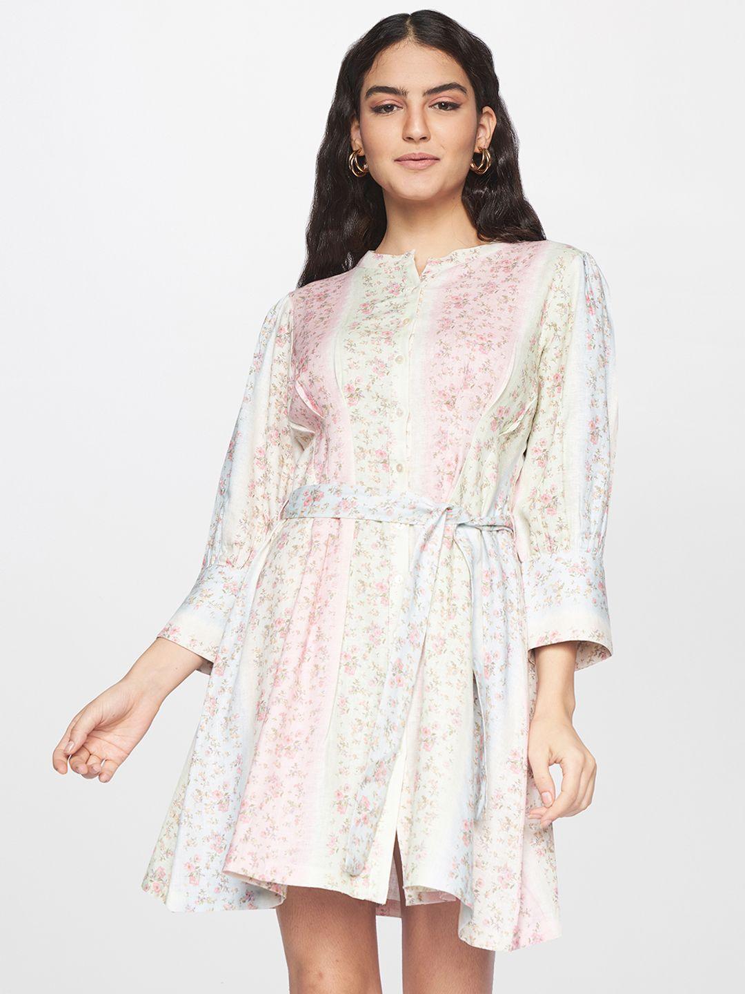 and women multicoloured floral linen a-line linen dress