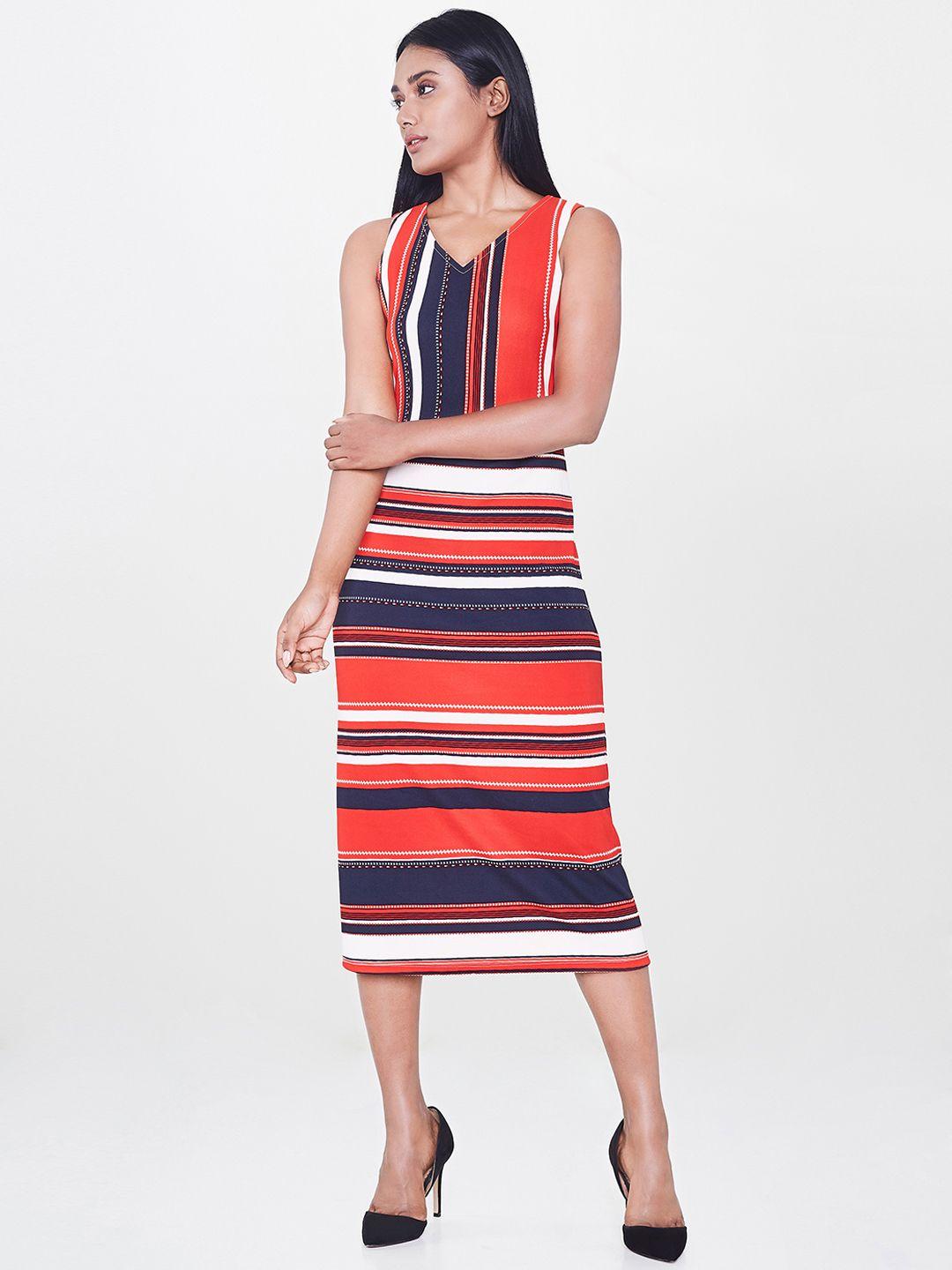 and women navy & red striped bodycon dress