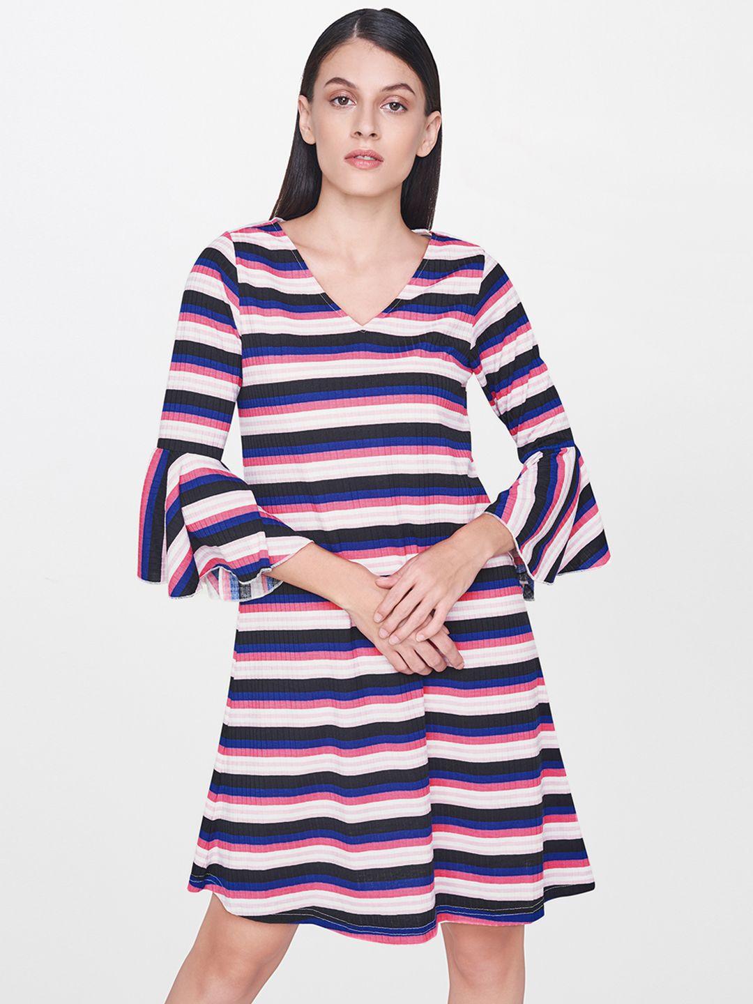 and women navy blue & red striped a-line dress