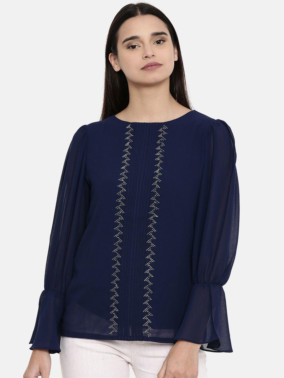 and women navy blue embellished top
