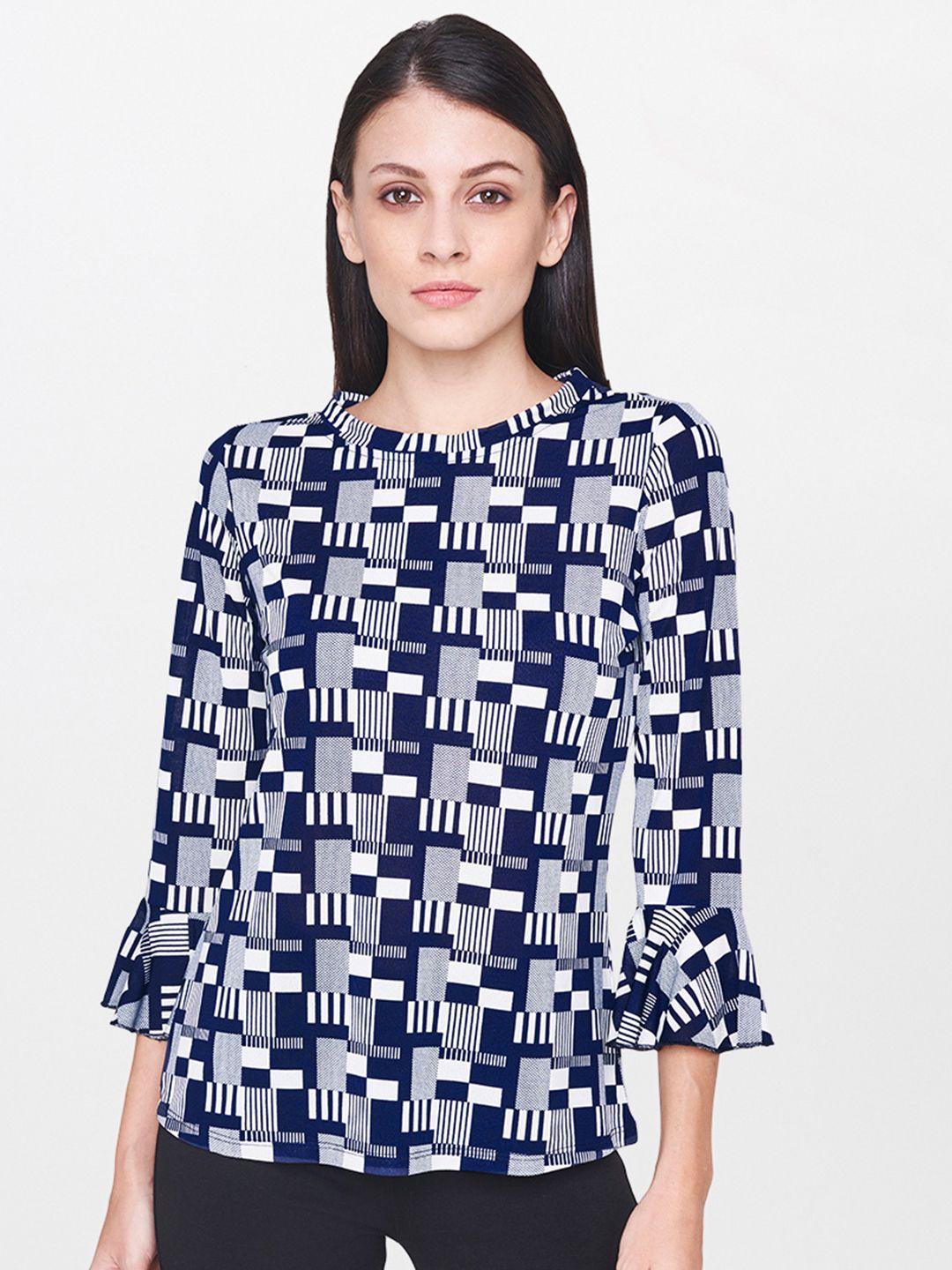 and women navy blue printed top