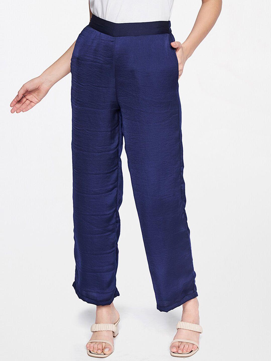 and women navy blue relaxed trousers