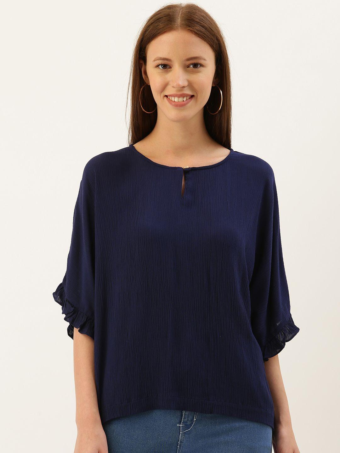 and women navy blue solid top