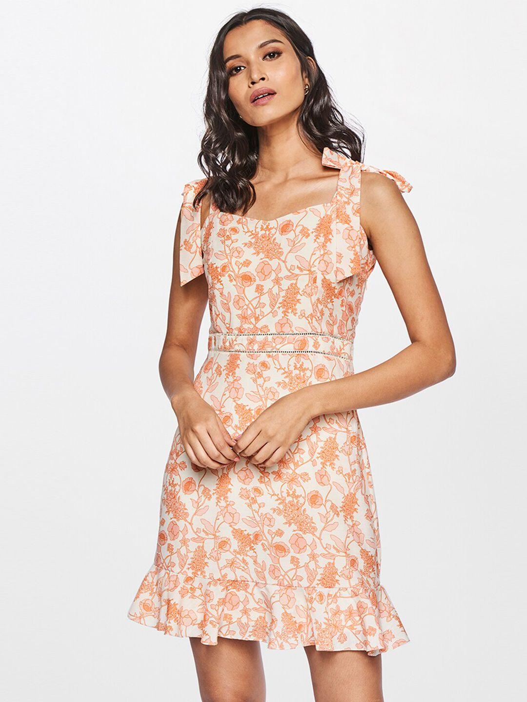and women orange & off white floral dress