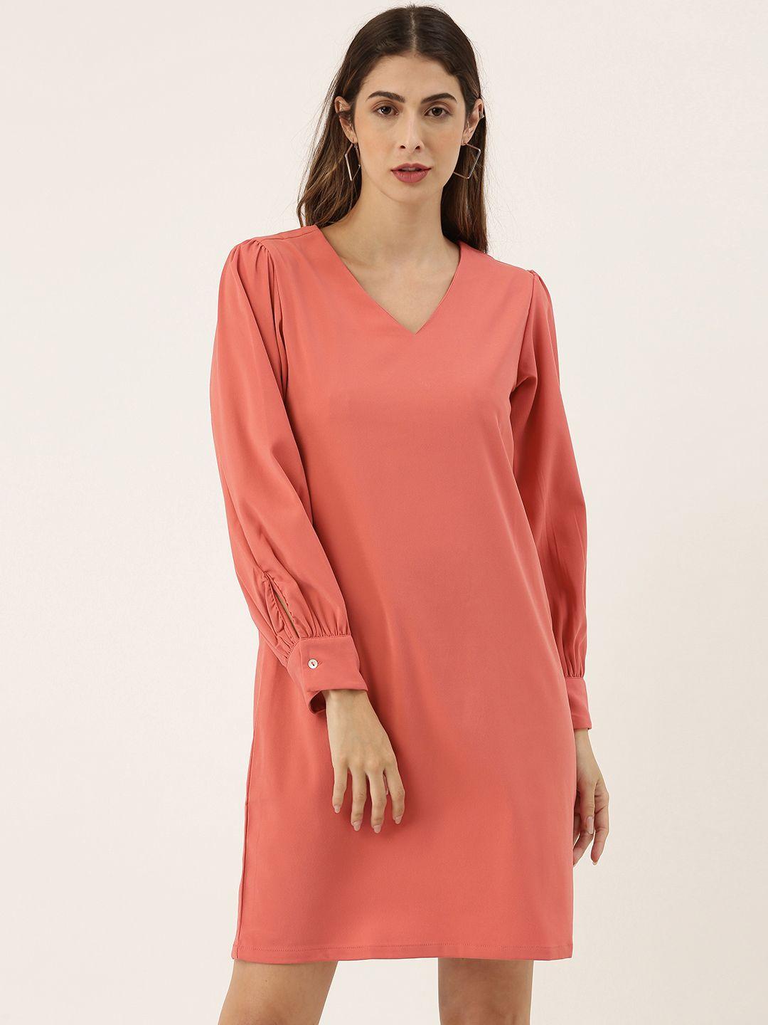 and women peach-coloured solid sheath dress