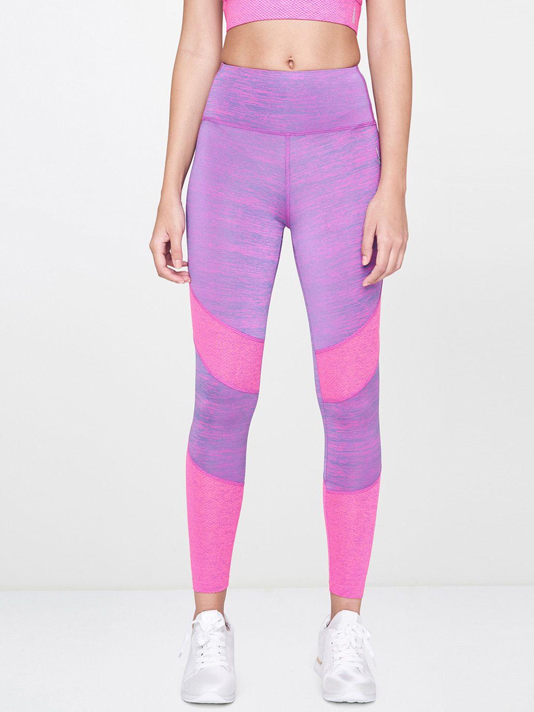 and women pink & purple colourblocked activewear knitted tights