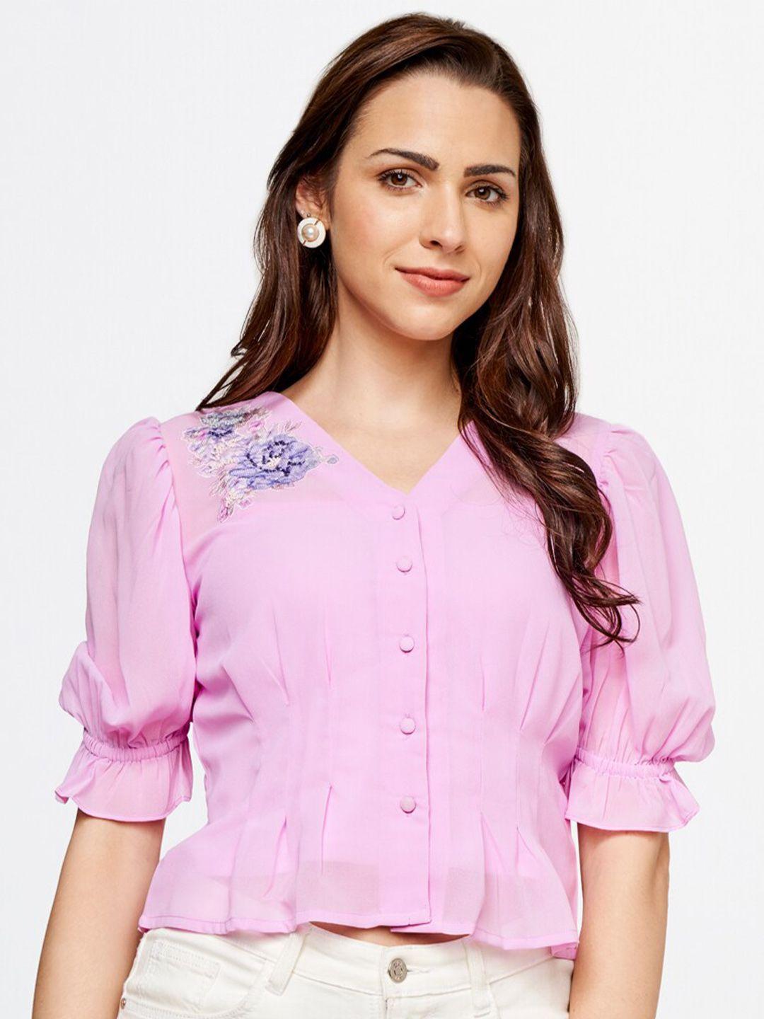 and women pink embellished shirt style top
