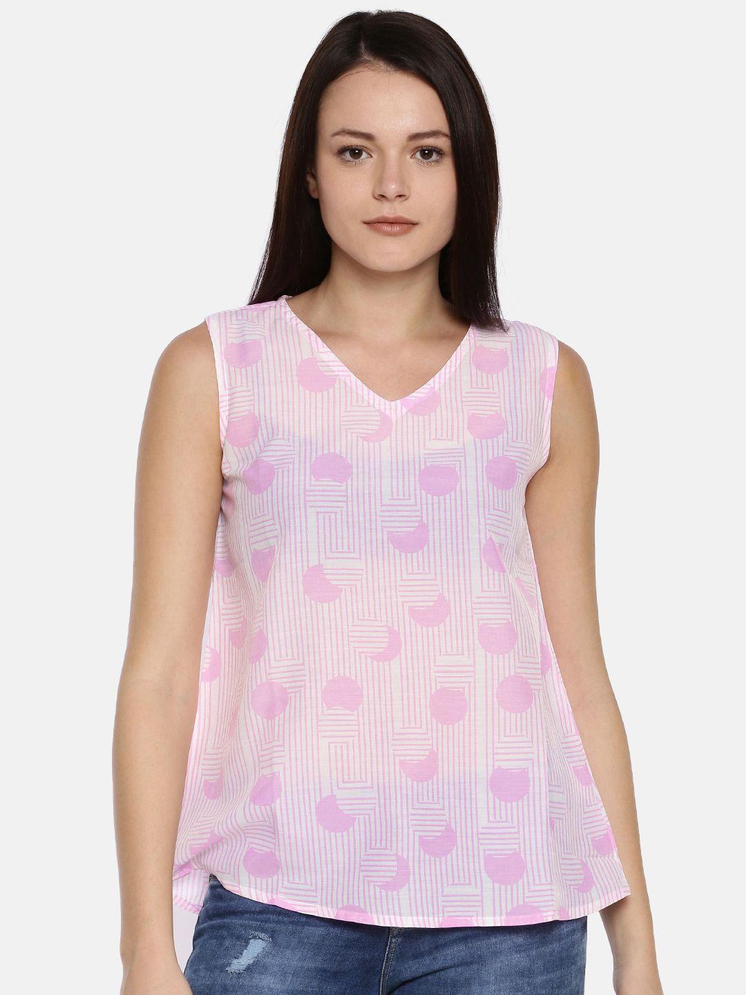 and women pink printed v-neck top