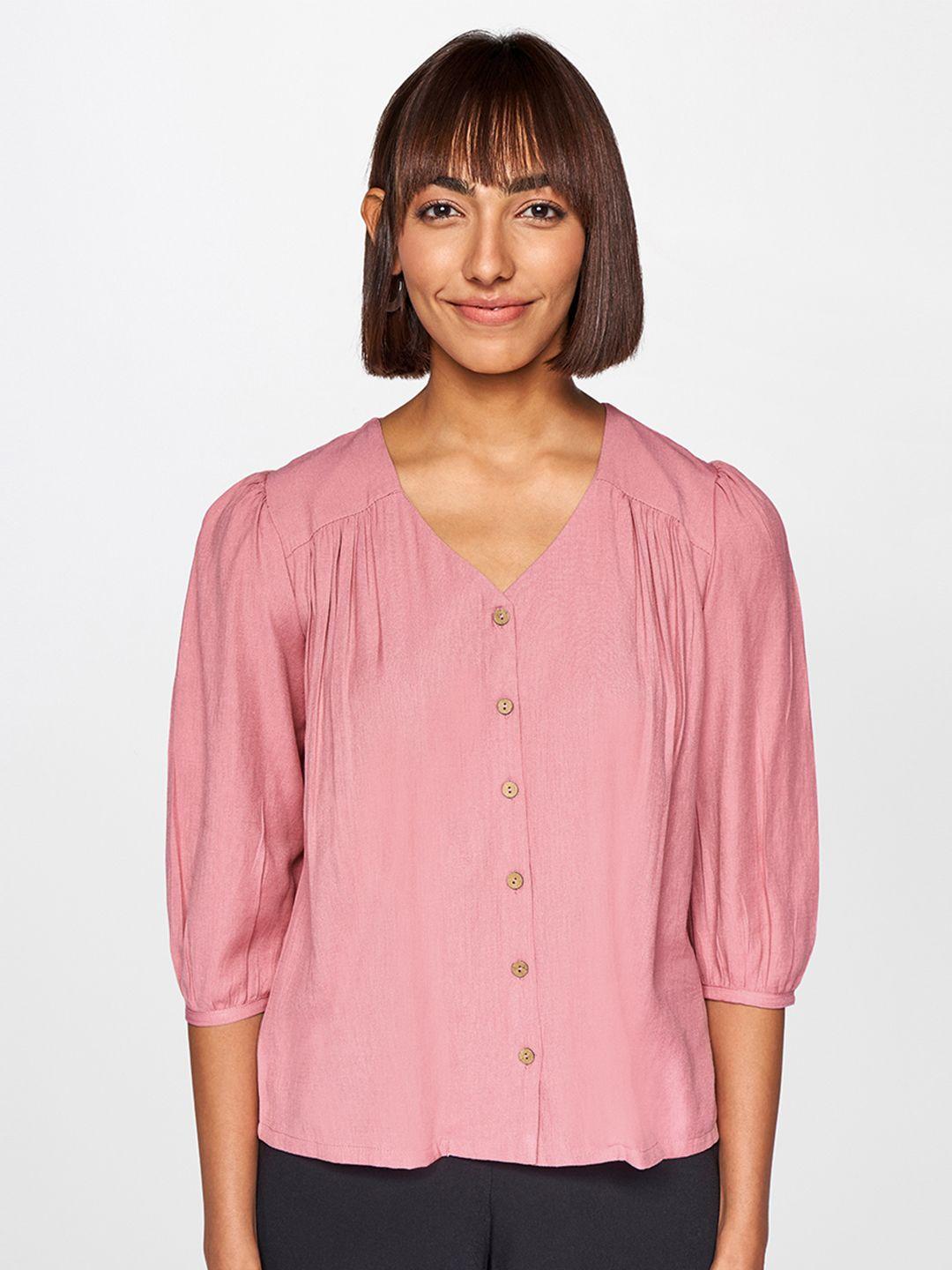 and women pink pure cotton shirt style top