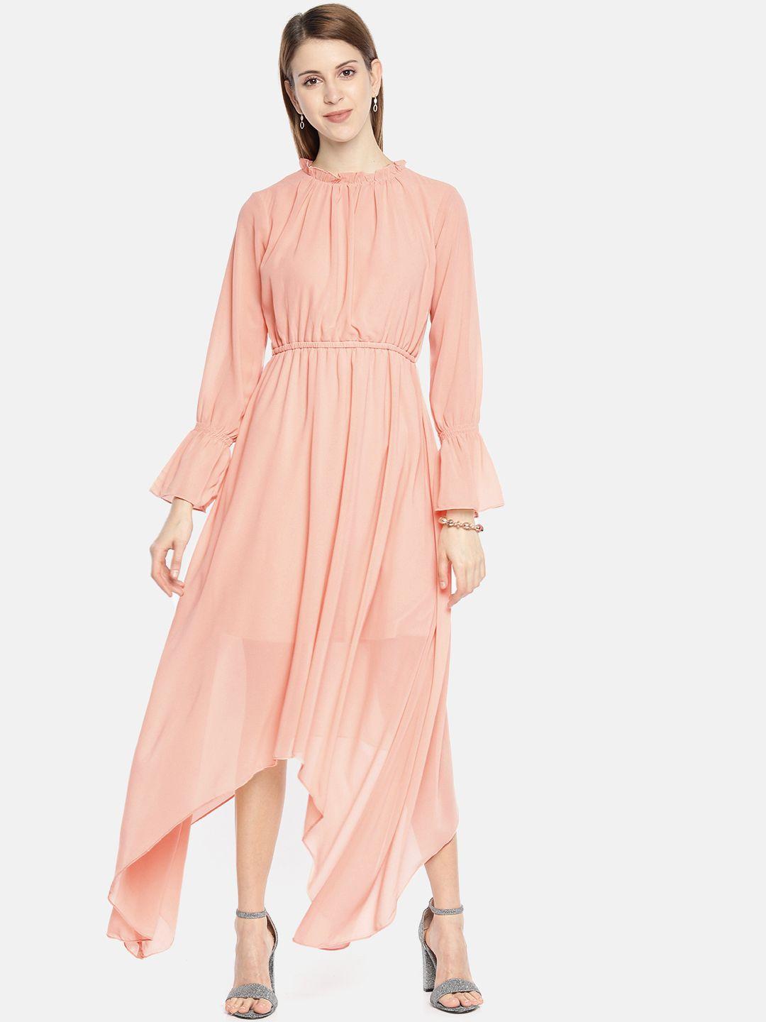 and women pink solid fit and flare midi dress