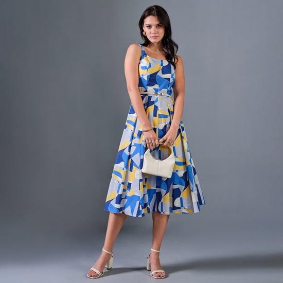 and women printed fit and flare dress