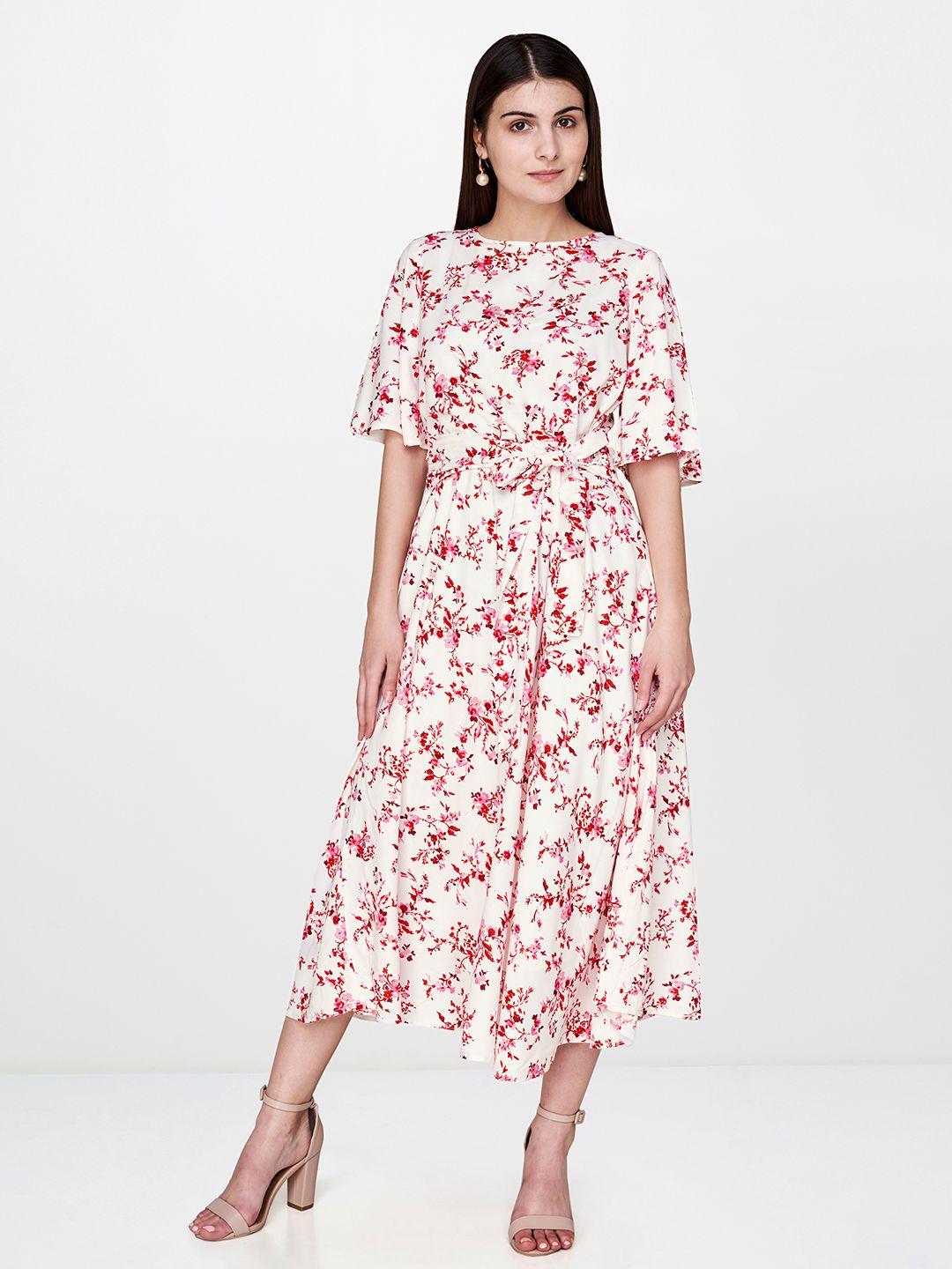 and women red & white printed fit and flare dress
