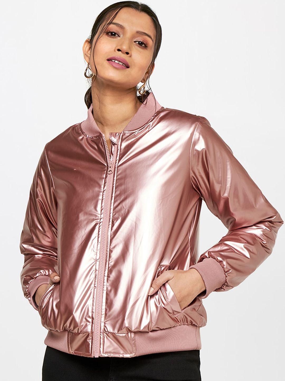 and women rose gold sporty jacket