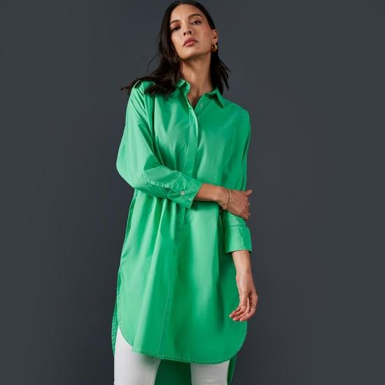 and women solid collared longline tunic