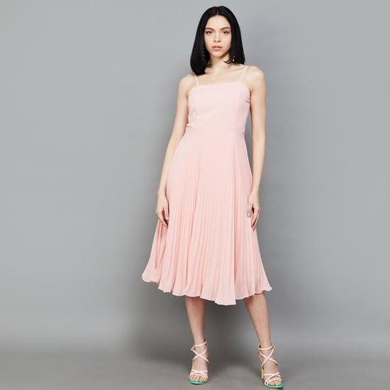 and women solid fit & flare midi dress