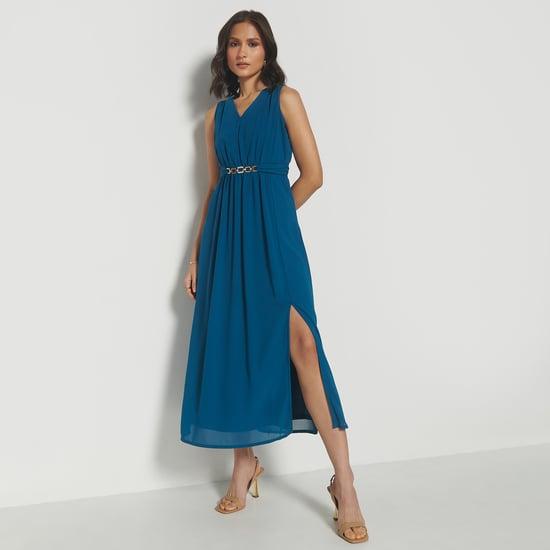 and women solid midi dress