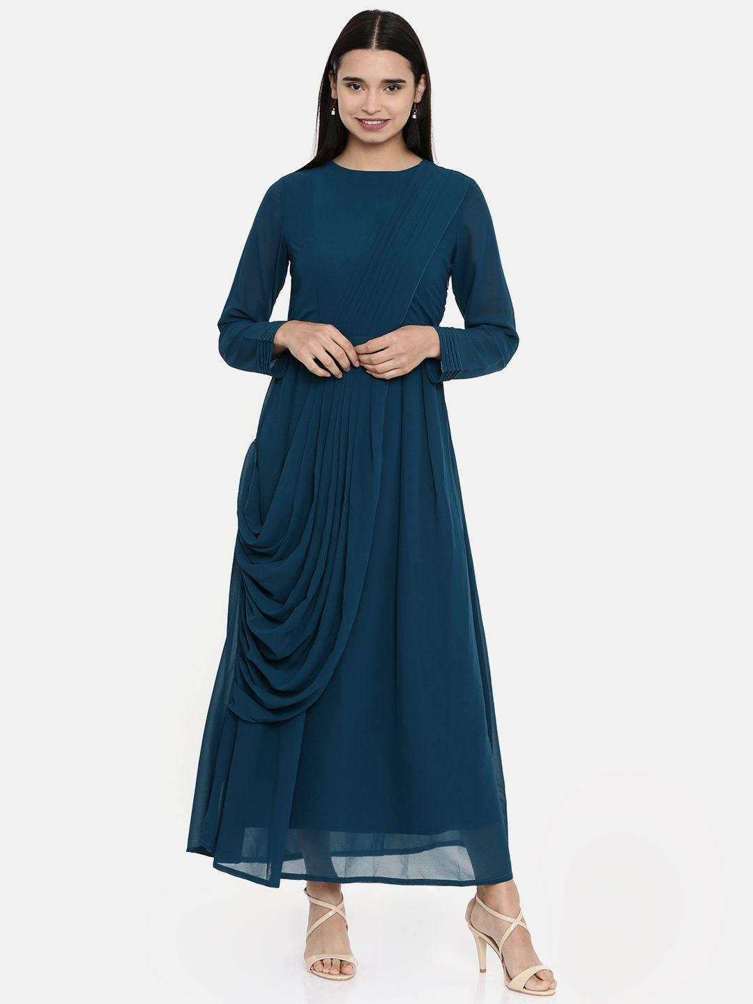 and women solid teal blue maxi dress