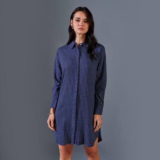 and women striped shirt dress