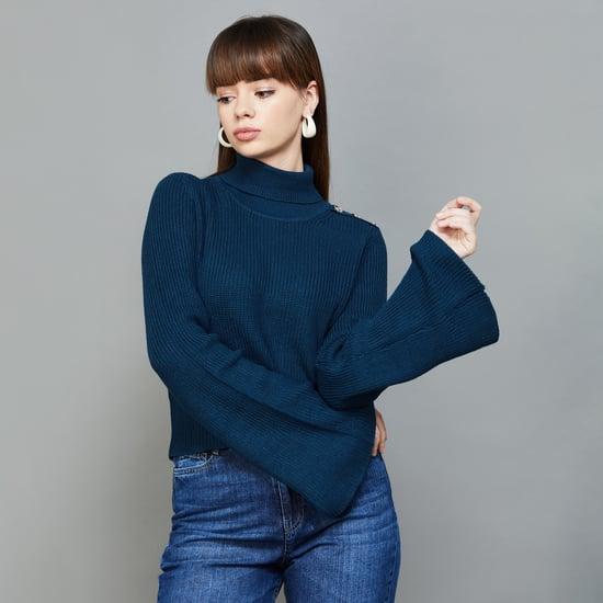 and women textured high neck sweater
