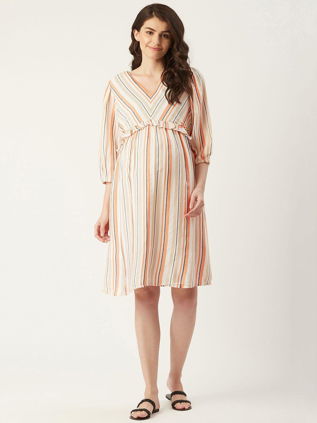 and women white & peach-coloured striped a-line maternity dress