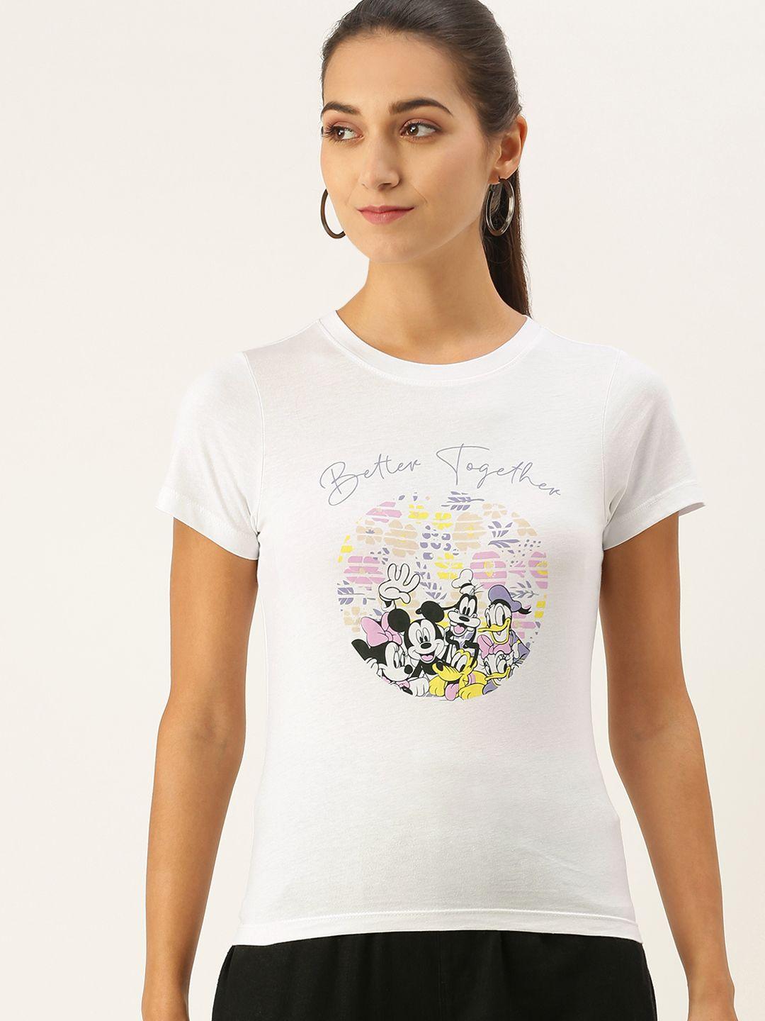 and women white mickey & friends printed t-shirt