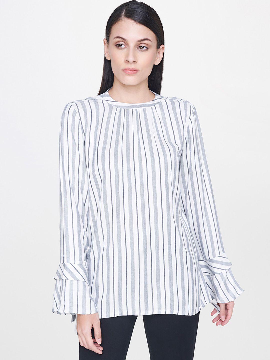 and women white striped long sleeve top