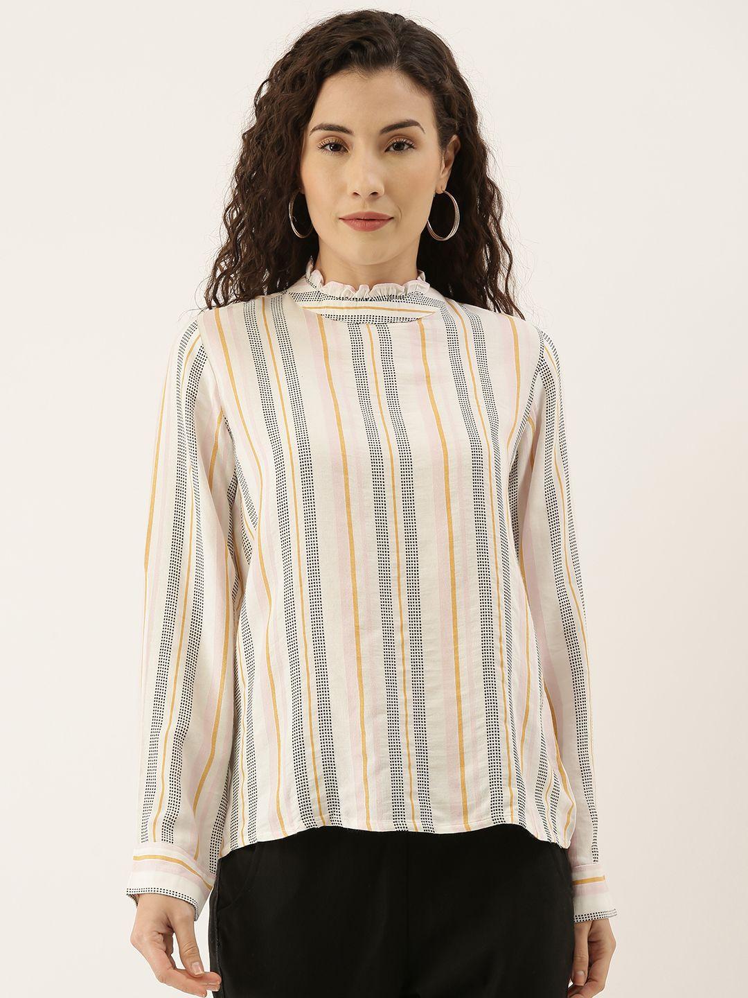 and women white striped shirt style top