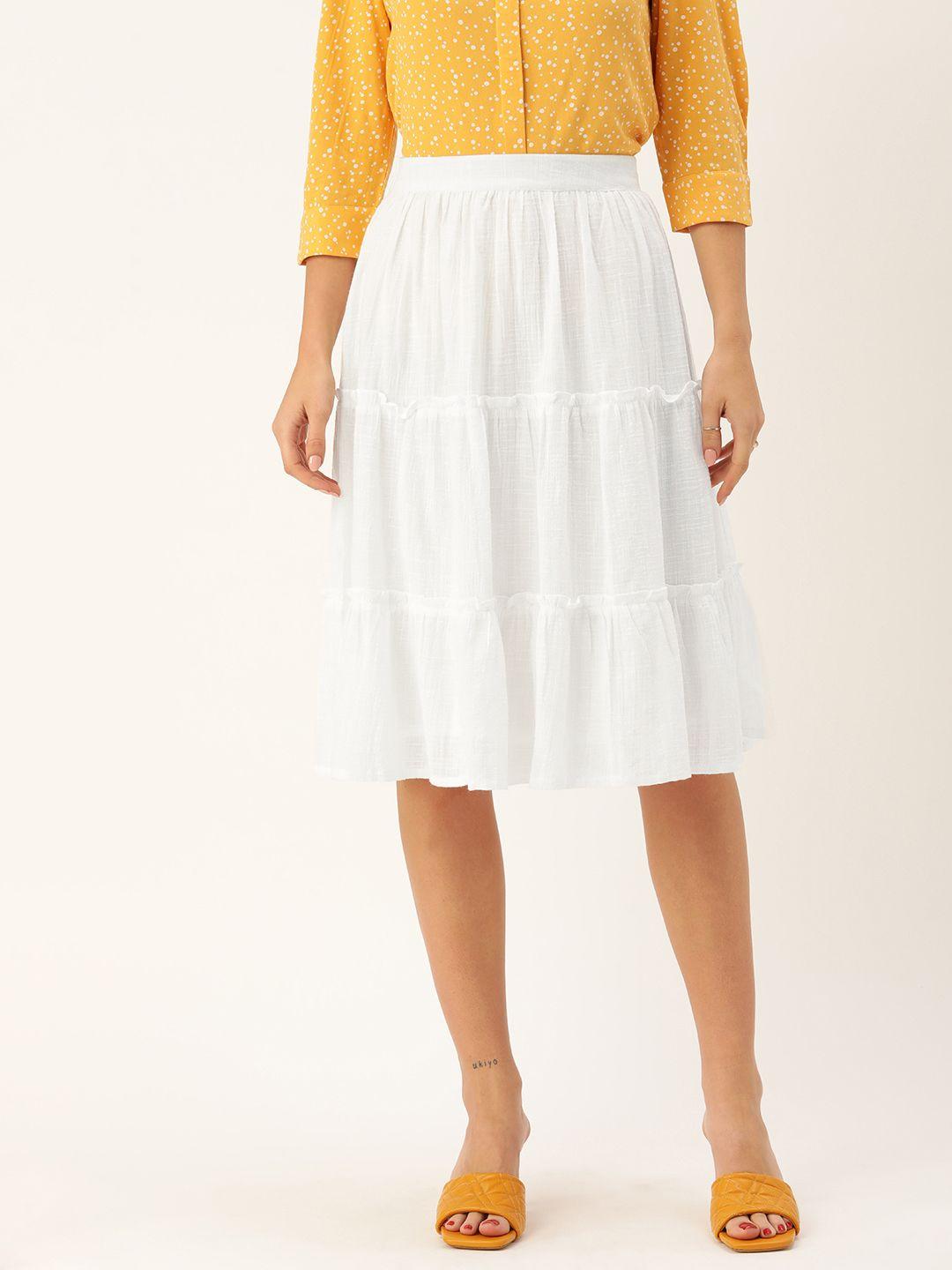 and women white tiered flared skirt