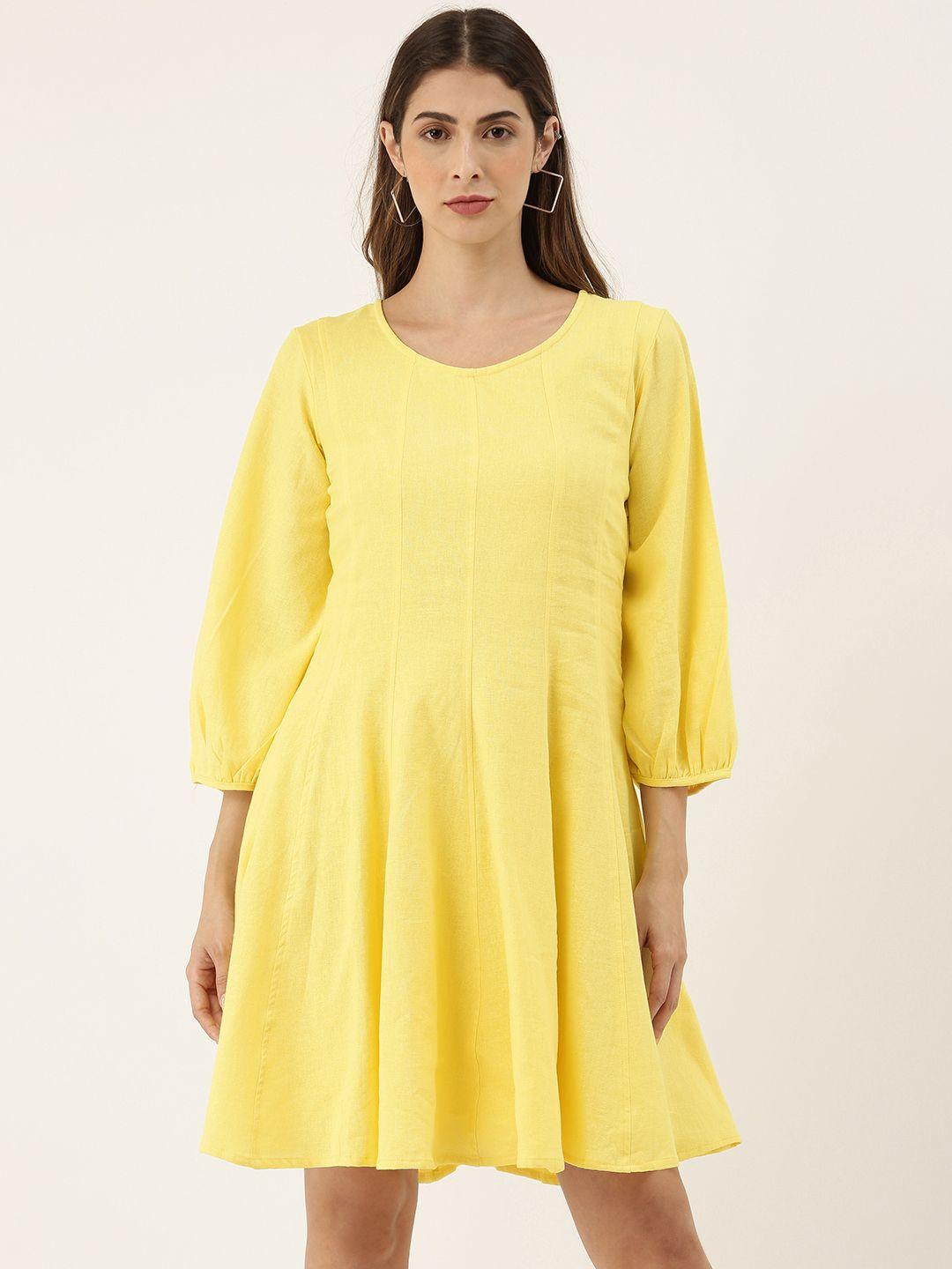 and women yellow solid a-line dress