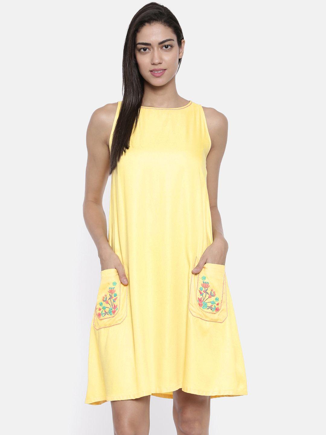 and women yellow solid a-line dress