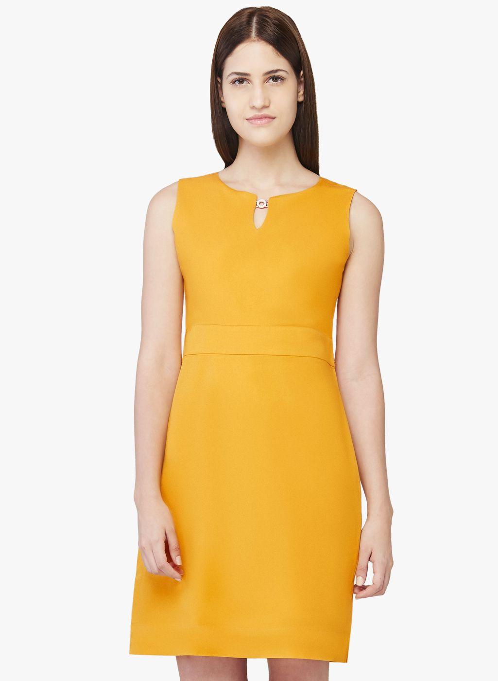 and women yellow solid fit and flare dress