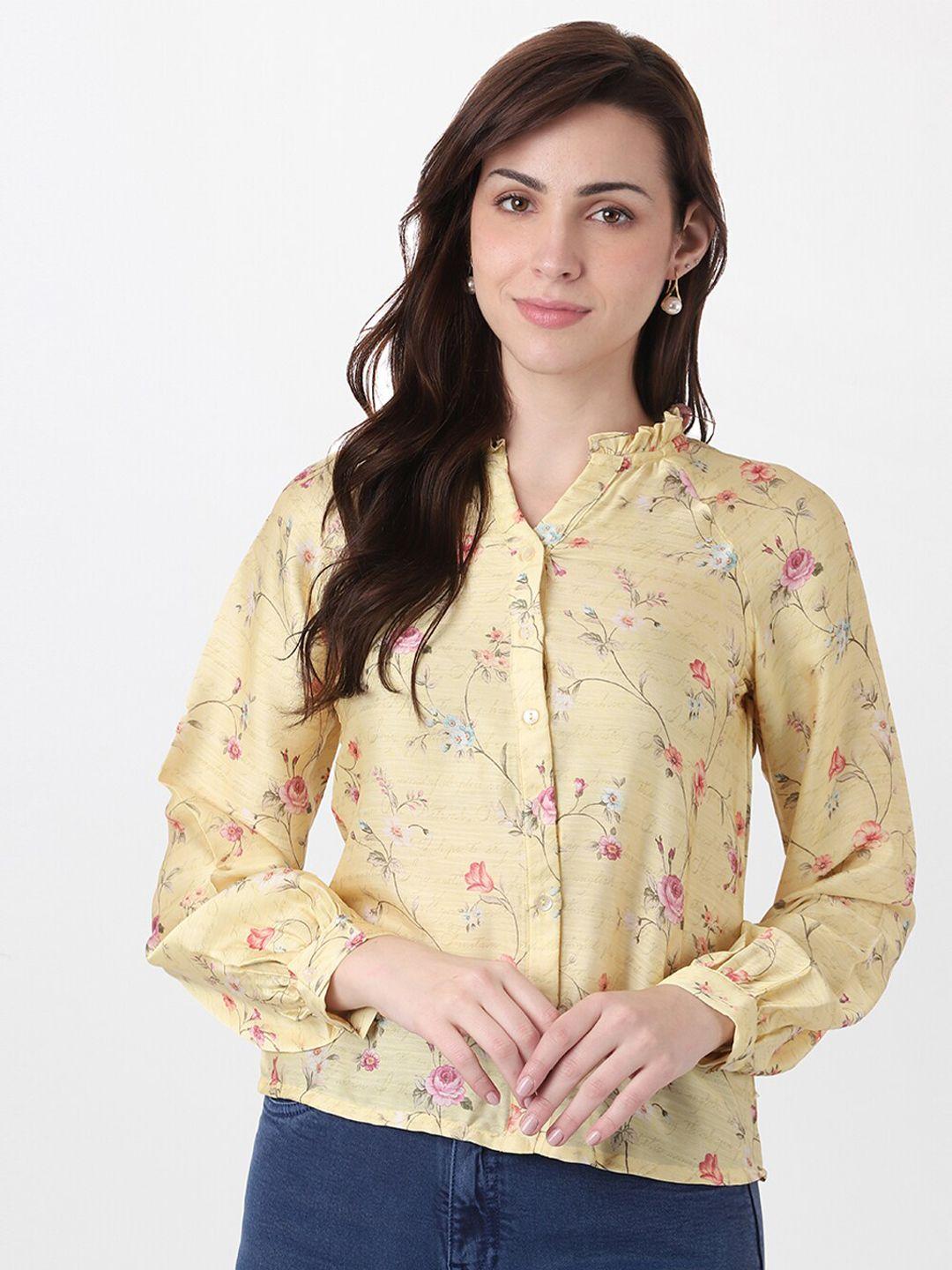 and yellow floral print top