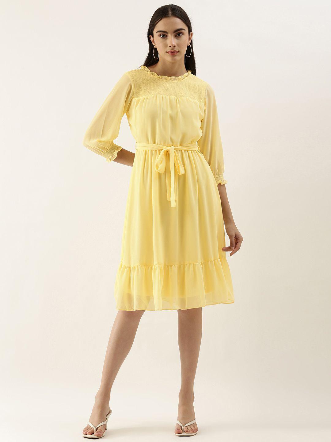 and yellow solid fit & flare dress