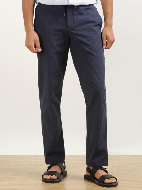 andamen blue cotton regular fit trousers