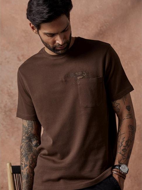 andamen brown cotton regular fit t-shirt